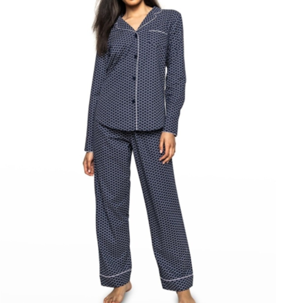 Petite Plume Women's Nordic Antlers Navy Blue Cotton Pajama Set Small